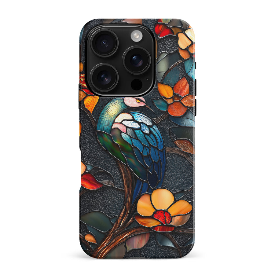 iPhone 16 Pro Max Vibrant Peacock Stained Glass Phone Case