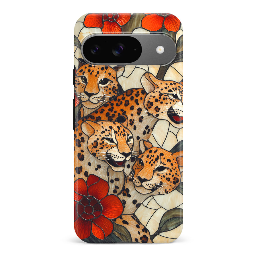 Google Pixel 9 Baby Leopards Stained Glass Phone Case