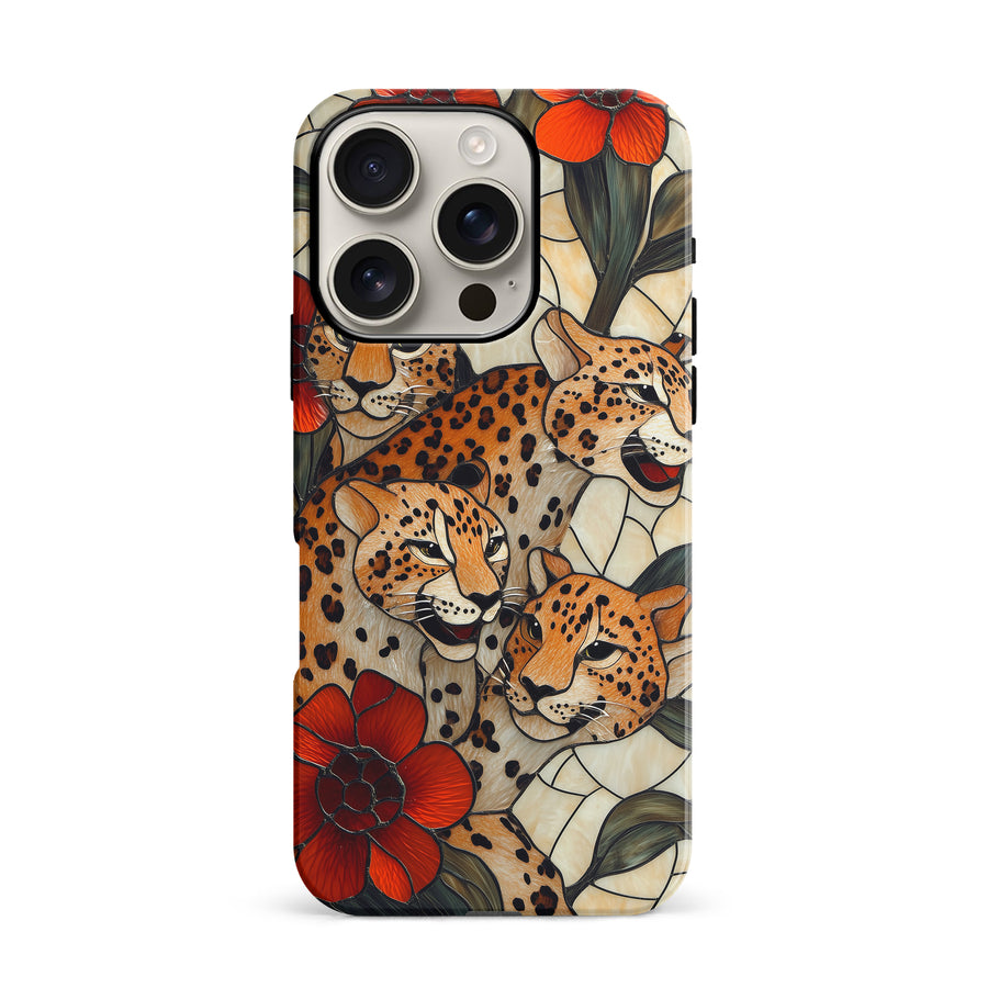 iPhone 16 Pro Baby Leopards Stained Glass Phone Case