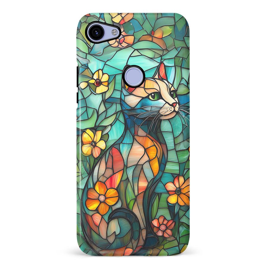 Google Pixel 3A XL Elegant Cat Stained Glass Phone Case