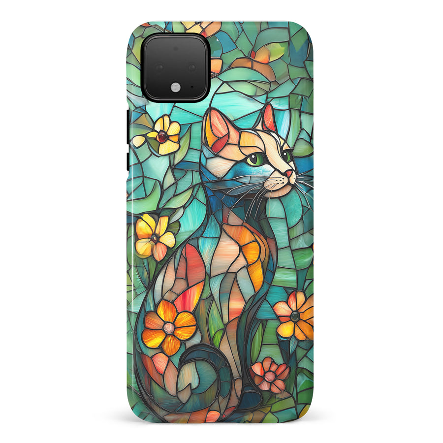 Google Pixel 4 Elegant Cat Stained Glass Phone Case