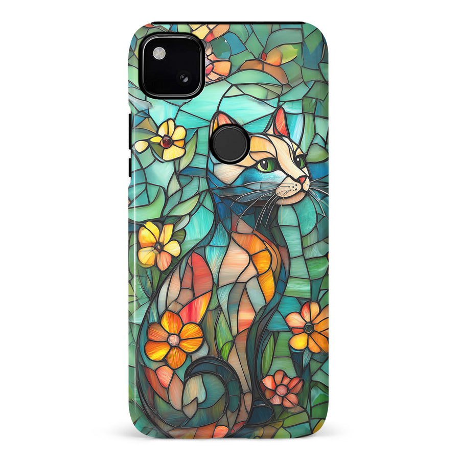 Google Pixel 4A Elegant Cat Stained Glass Phone Case