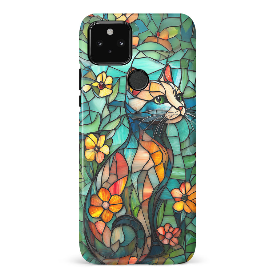 Google Pixel 5 Elegant Cat Stained Glass Phone Case