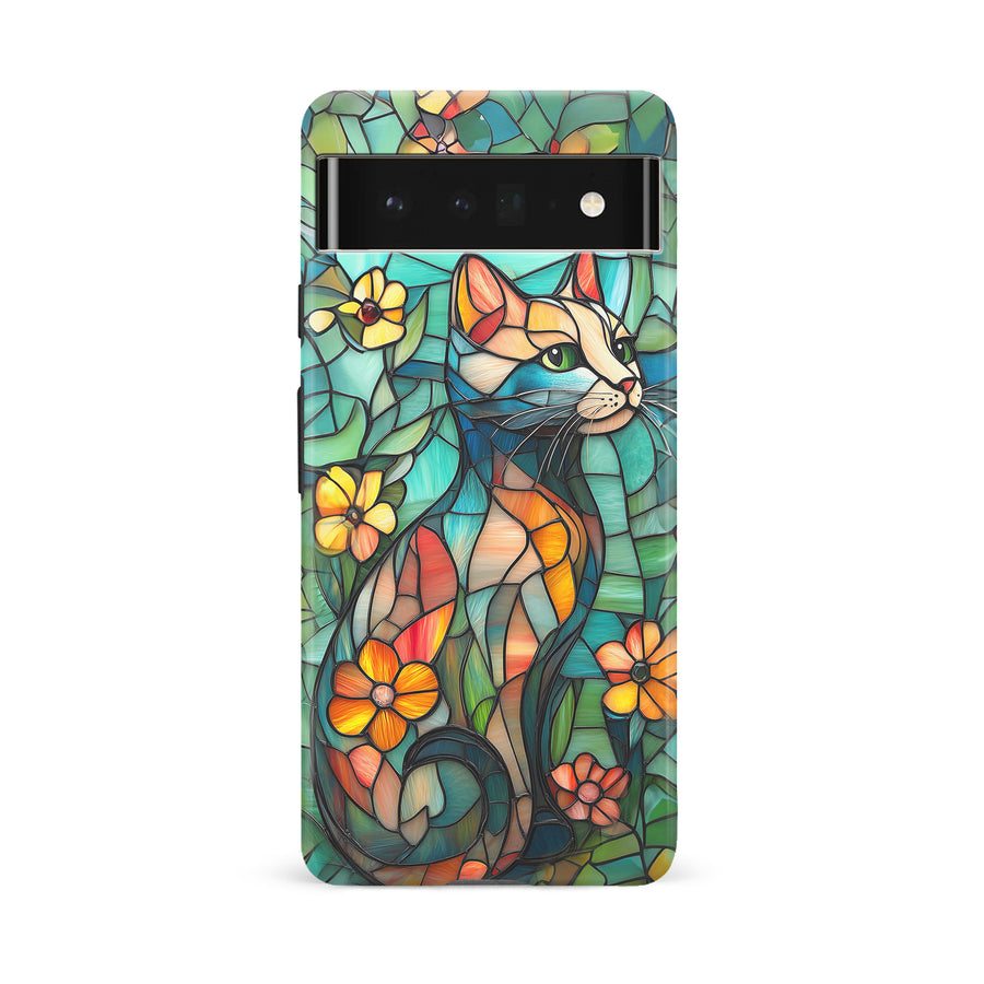 Google Pixel 6A Elegant Cat Stained Glass Phone Case