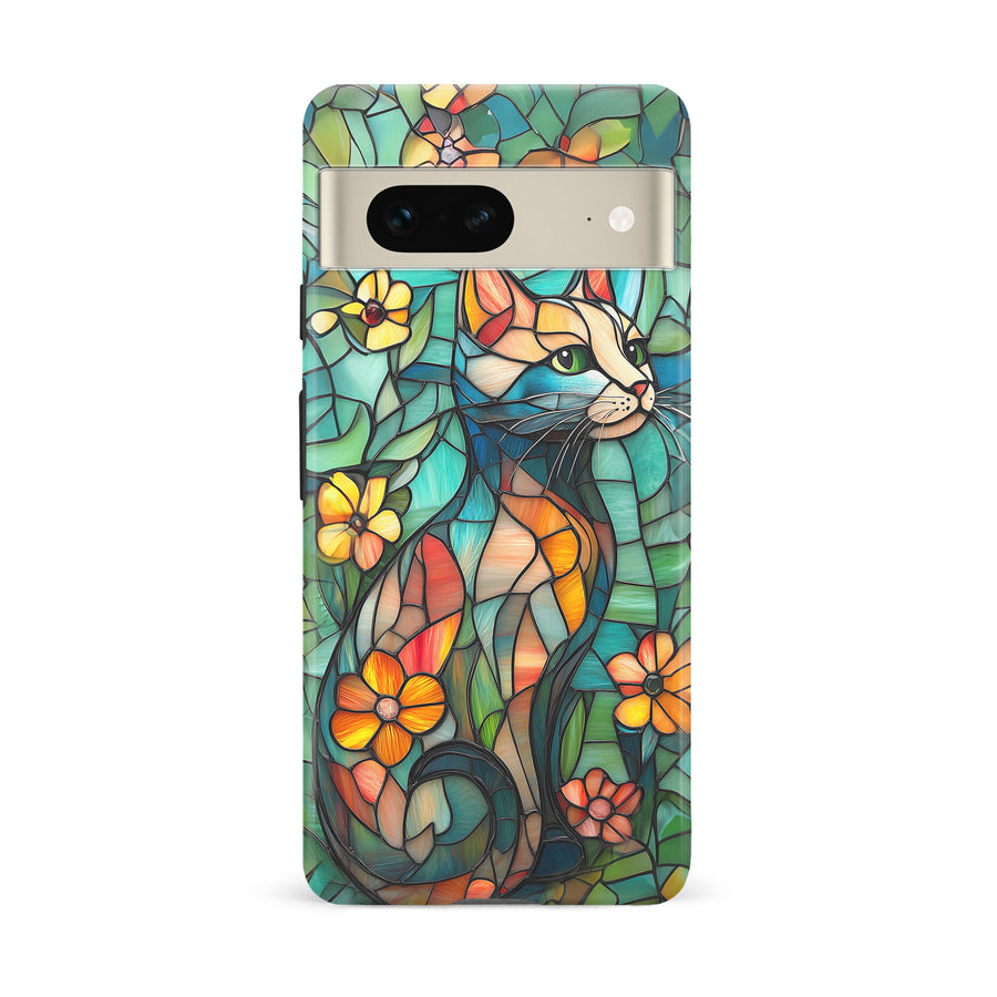 Google Pixel 7 Elegant Cat Stained Glass Phone Case