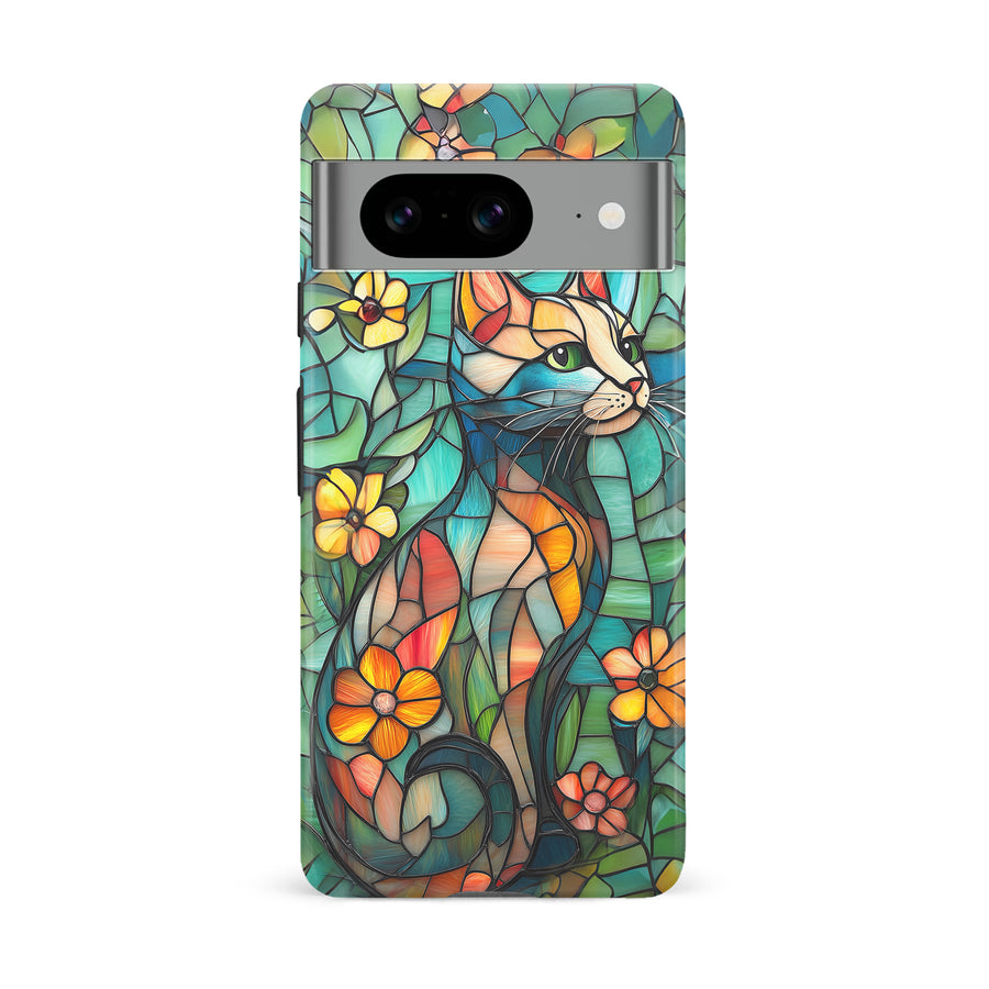 Google Pixel 8 Elegant Cat Stained Glass Phone Case