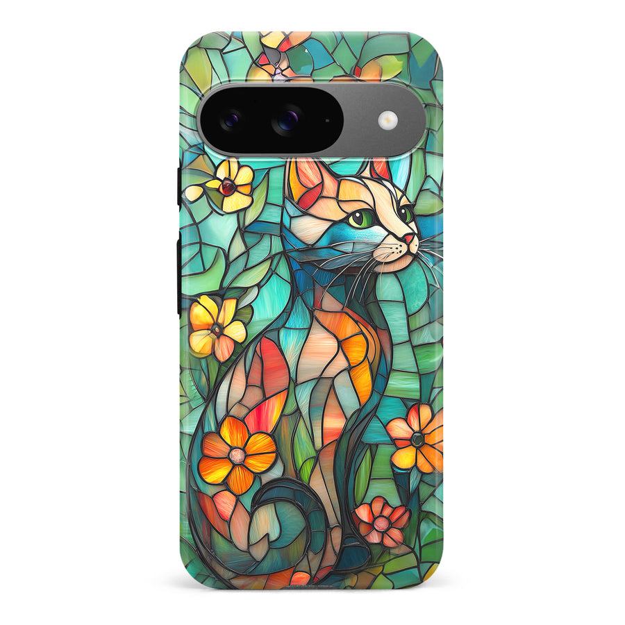 Google Pixel 9 Elegant Cat Stained Glass Phone Case