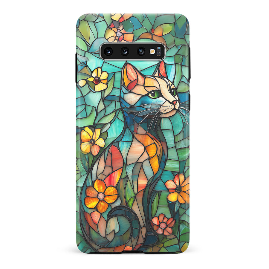 Samsung Galaxy S10 Elegant Cat Stained Glass Phone Case