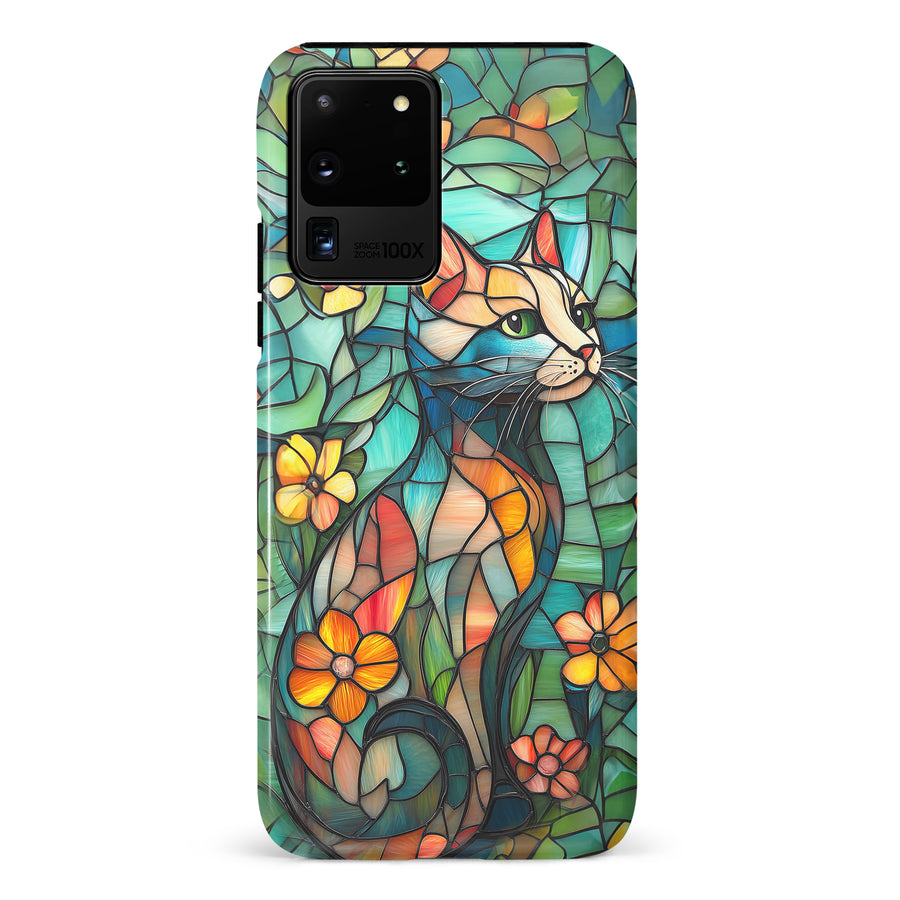 Samsung Galaxy S20 Ultra Elegant Cat Stained Glass Phone Case