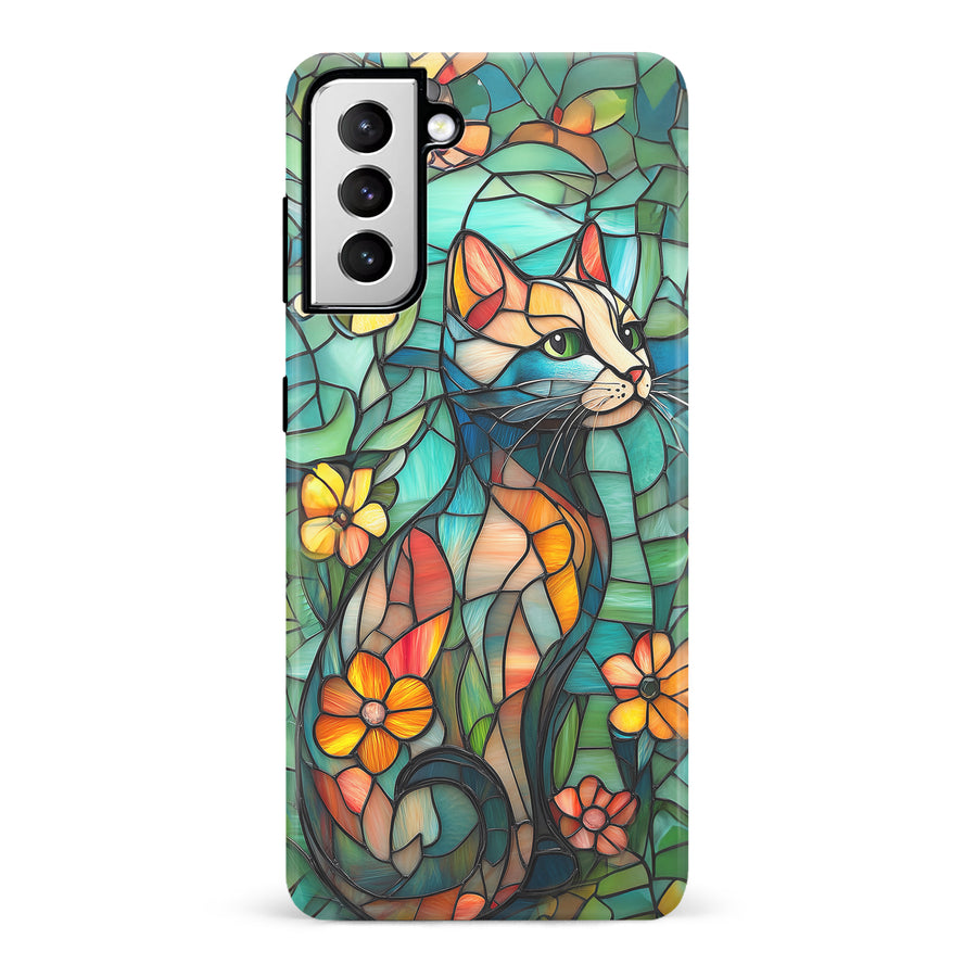 Samsung Galaxy S21 Elegant Cat Stained Glass Phone Case