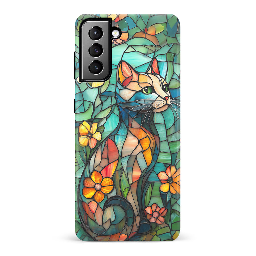 Samsung Galaxy S21 Plus Elegant Cat Stained Glass Phone Case