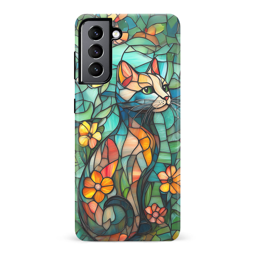 Samsung Galaxy S22 Elegant Cat Stained Glass Phone Case