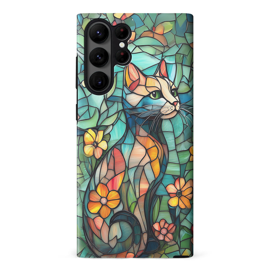 Samsung Galaxy S23 Ultra Elegant Cat Stained Glass Phone Case