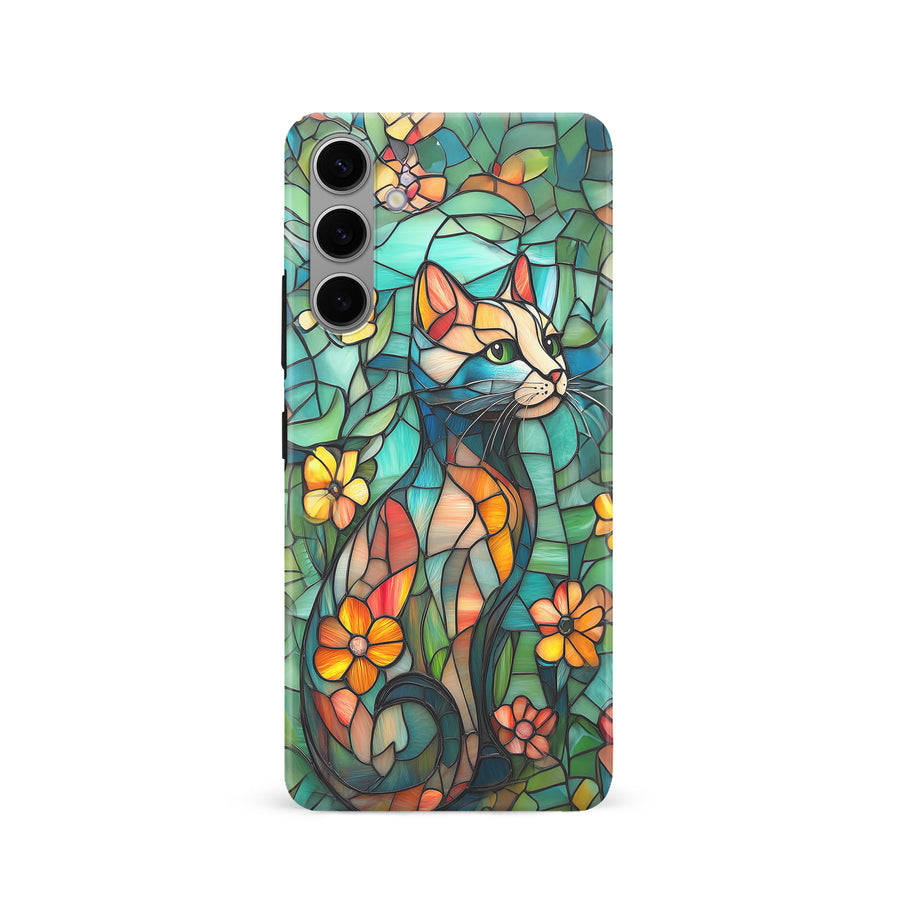 Samsung Galaxy S24 Elegant Cat Stained Glass Phone Case