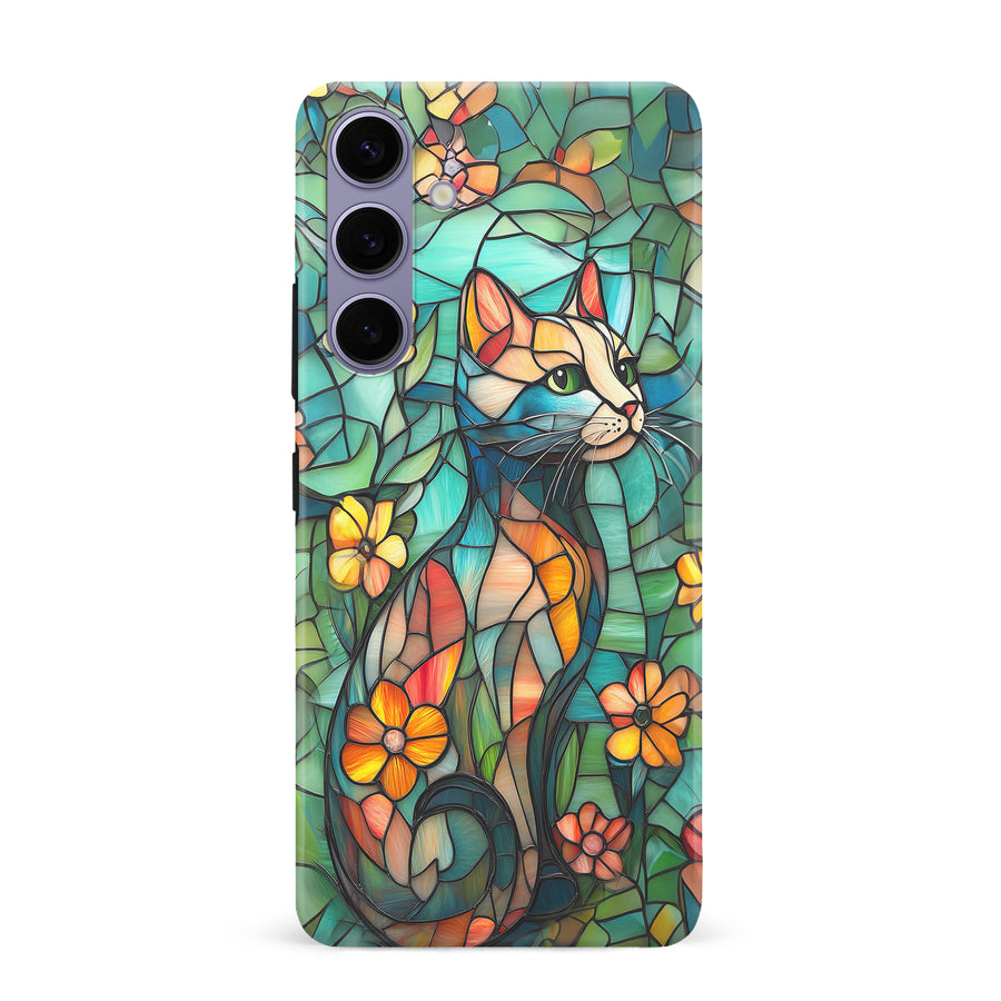 Samsung Galaxy S24 Plus Elegant Cat Stained Glass Phone Case