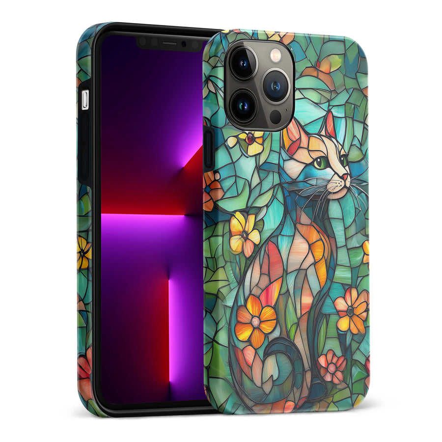 iPhone 13 Pro Max Elegant Cat Stained Glass Phone Case