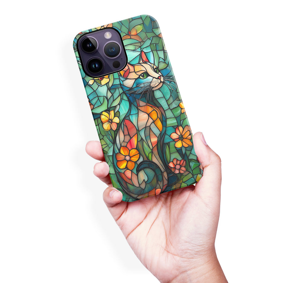 Elegant Cat Stained Glass Phone Case