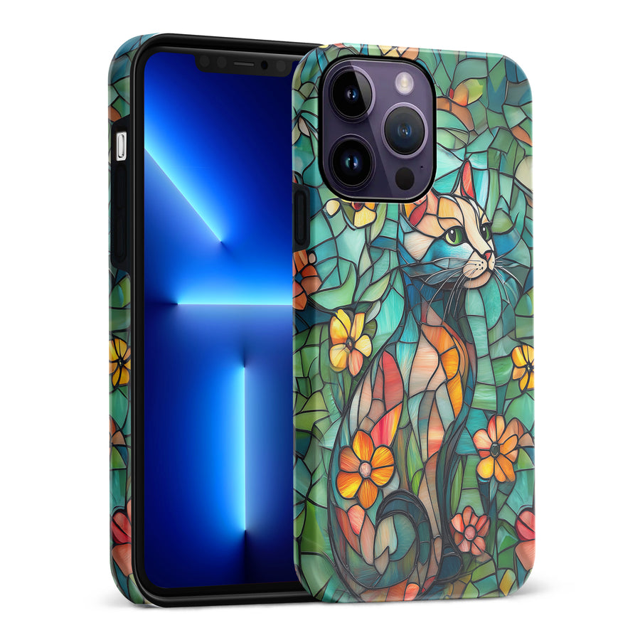 Elegant Cat Stained Glass Phone Case