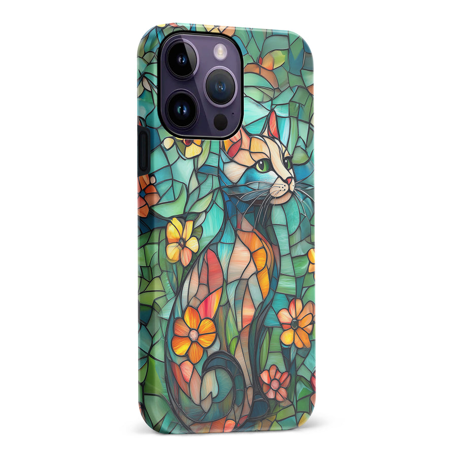 iPhone 14 Pro Max Elegant Cat Stained Glass Phone Case