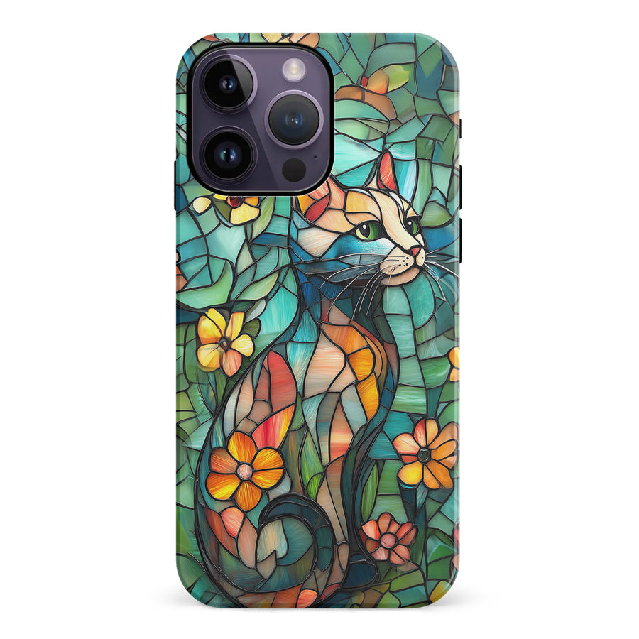 iPhone 14 Pro Max Elegant Cat Stained Glass Phone Case