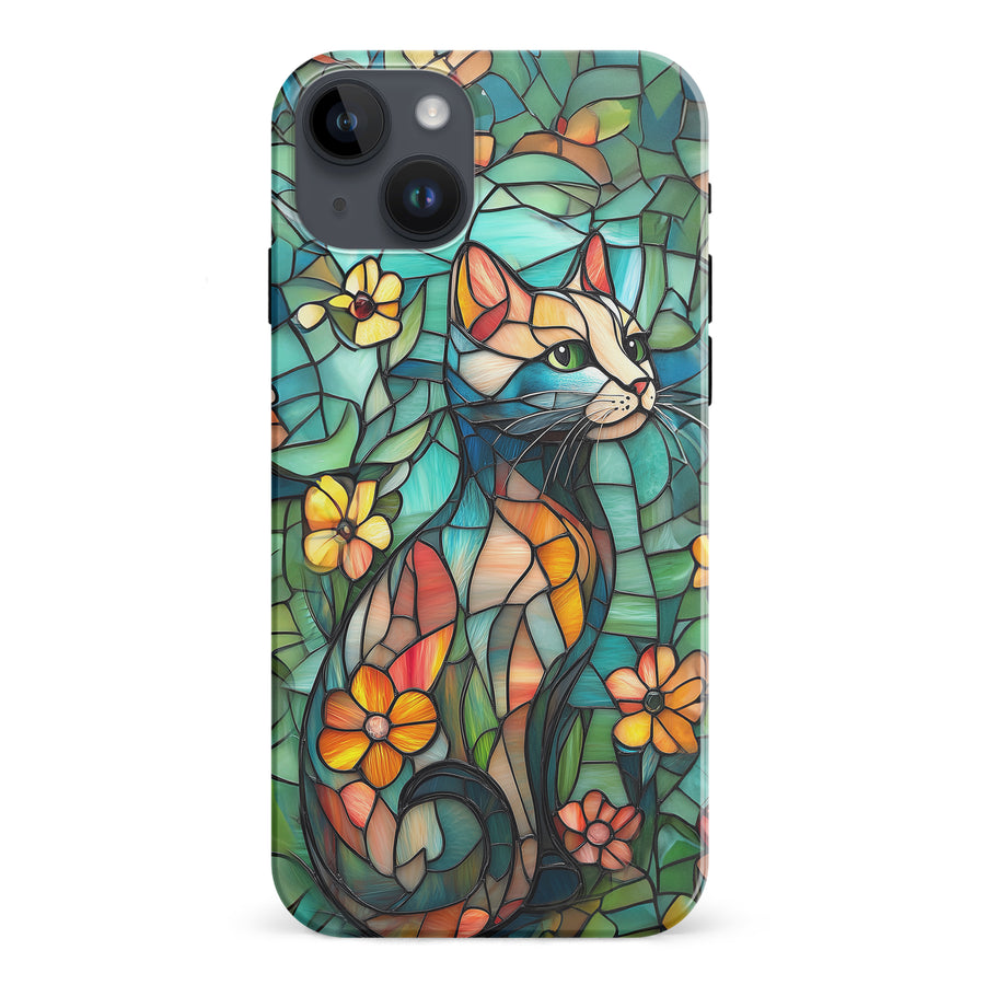 iPhone 15 Plus Elegant Cat Stained Glass Phone Case