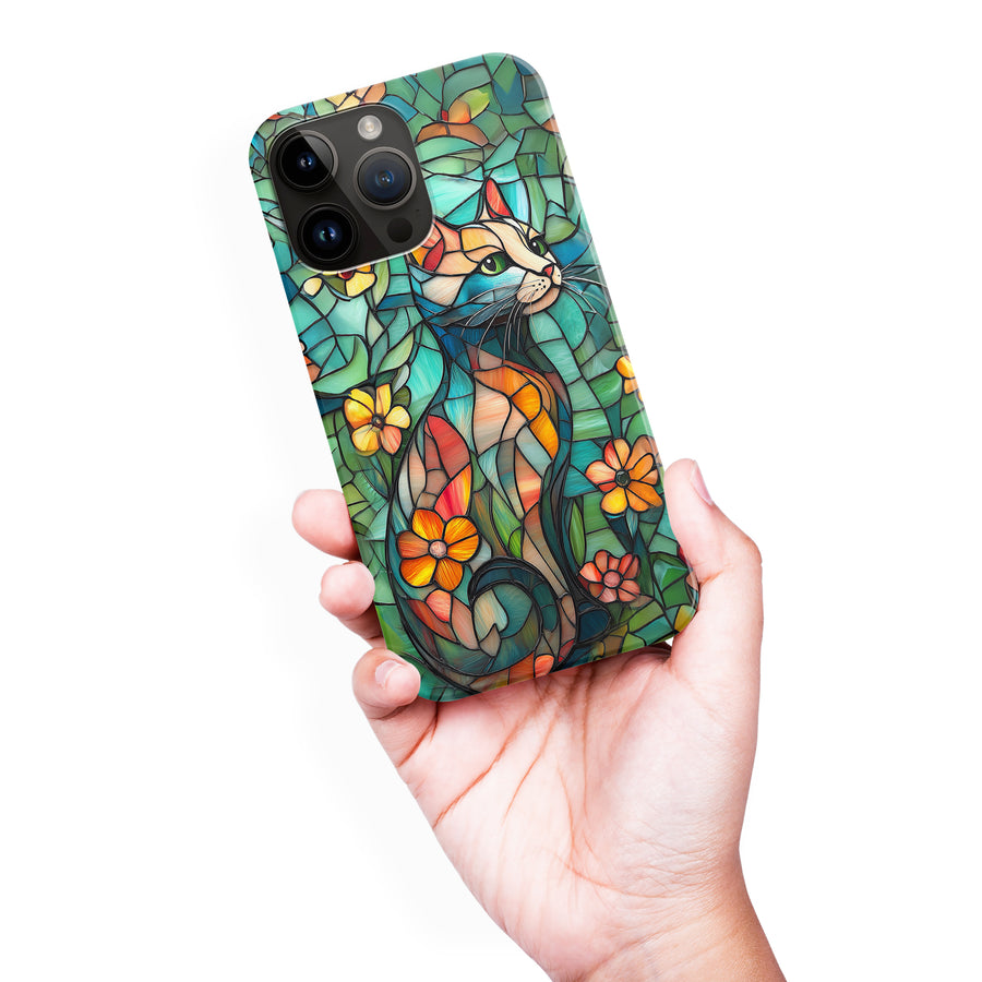 iPhone 15 Pro Max Elegant Cat Stained Glass Phone Case