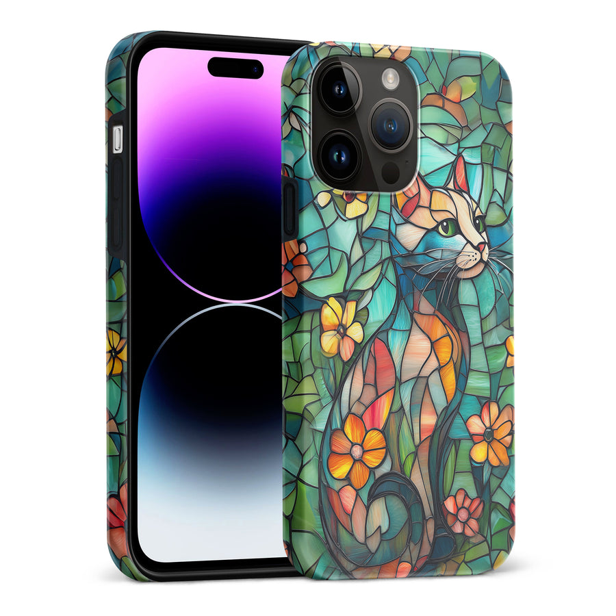 iPhone 15 Pro Max Elegant Cat Stained Glass Phone Case