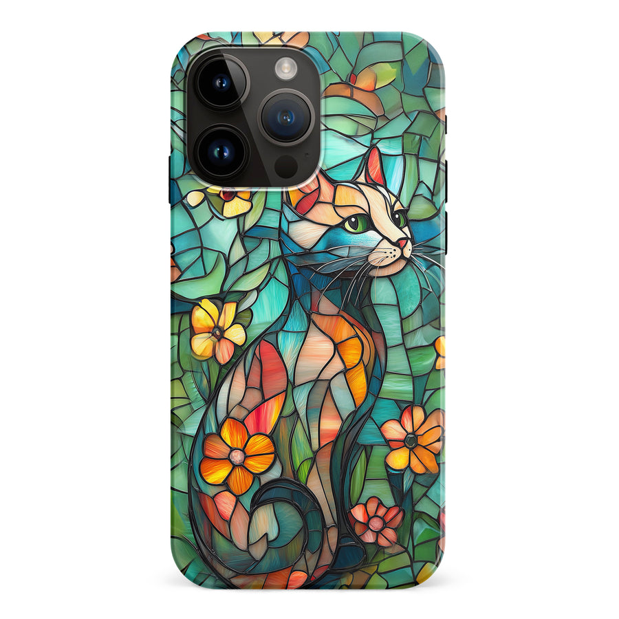 iPhone 15 Pro Max Elegant Cat Stained Glass Phone Case