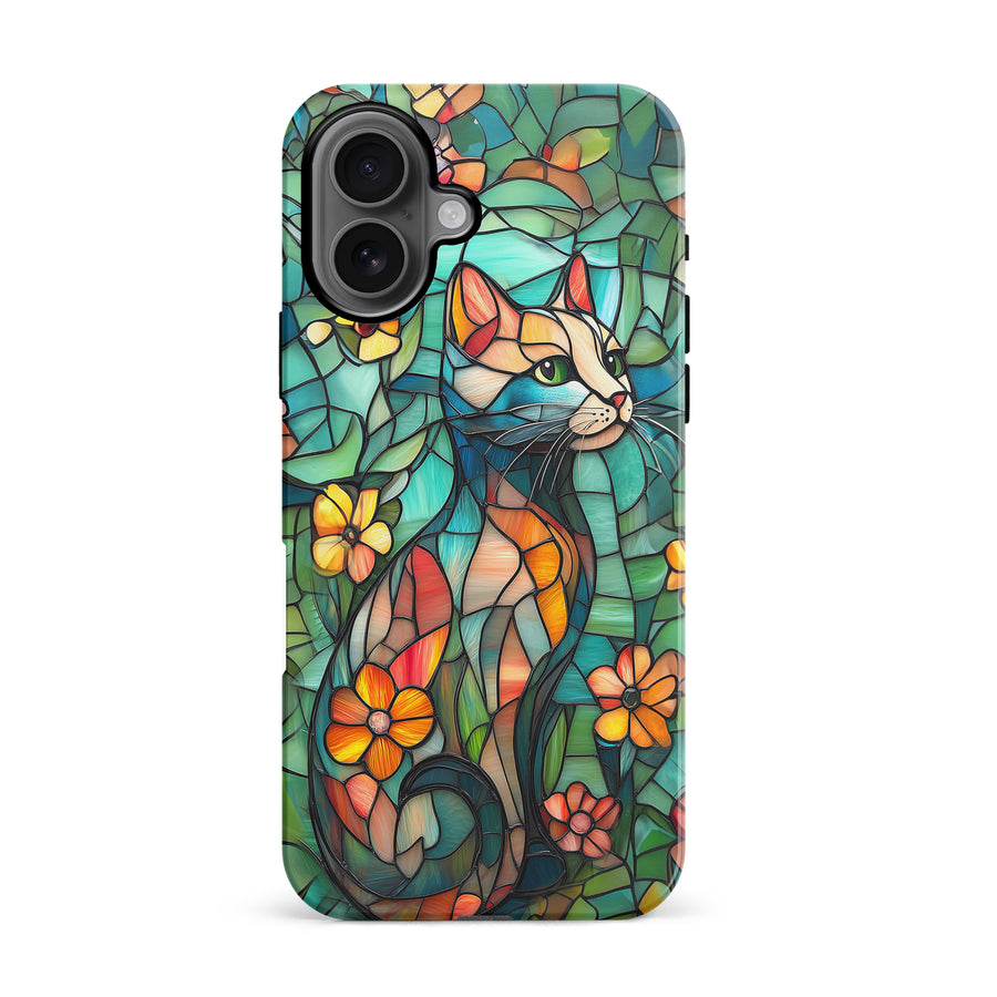 iPhone 16 Elegant Cat Stained Glass Phone Case