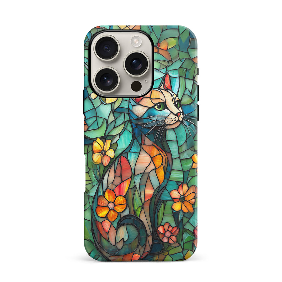 iPhone 16 Pro Elegant Cat Stained Glass Phone Case