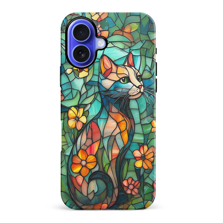 iPhone 16 Plus Elegant Cat Stained Glass Phone Case