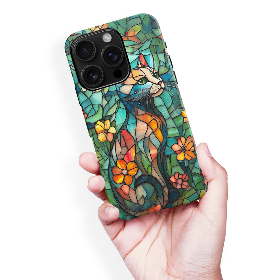 iPhone 16 Pro Max Elegant Cat Stained Glass Phone Case