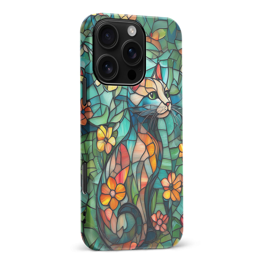 iPhone 16 Pro Max Elegant Cat Stained Glass Phone Case