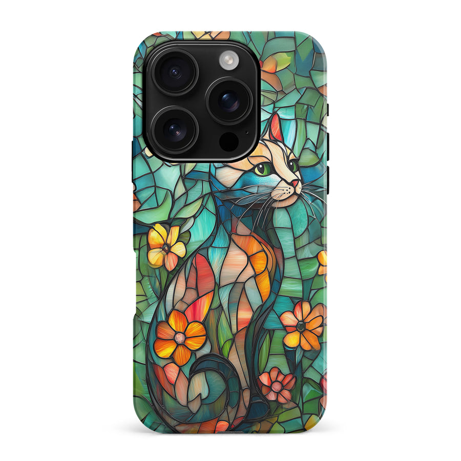 iPhone 16 Pro Max Elegant Cat Stained Glass Phone Case