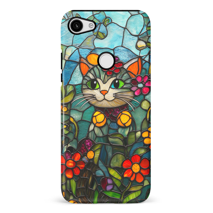 Google Pixel 3 XL Smiling Lucky Cat Stained Glass Phone Case