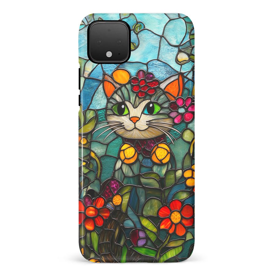 Google Pixel 4 Smiling Lucky Cat Stained Glass Phone Case