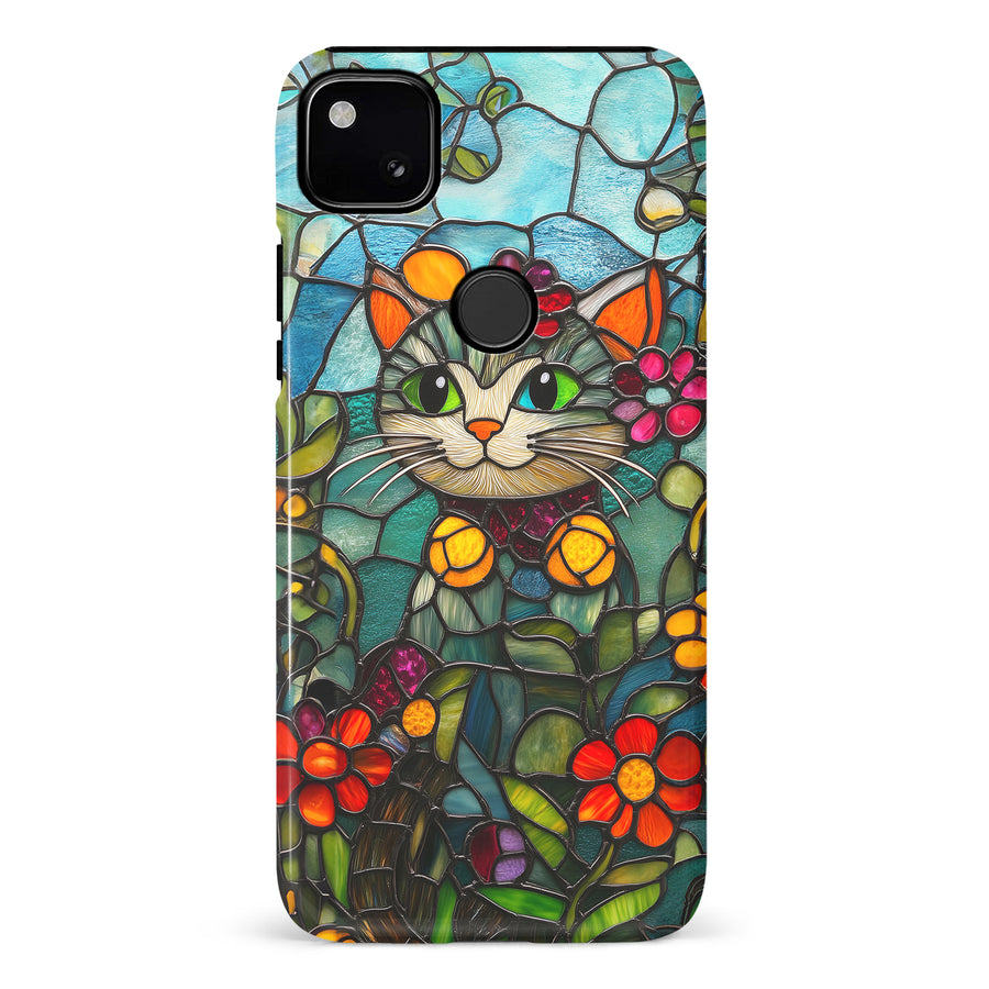 Google Pixel 4A Smiling Lucky Cat Stained Glass Phone Case