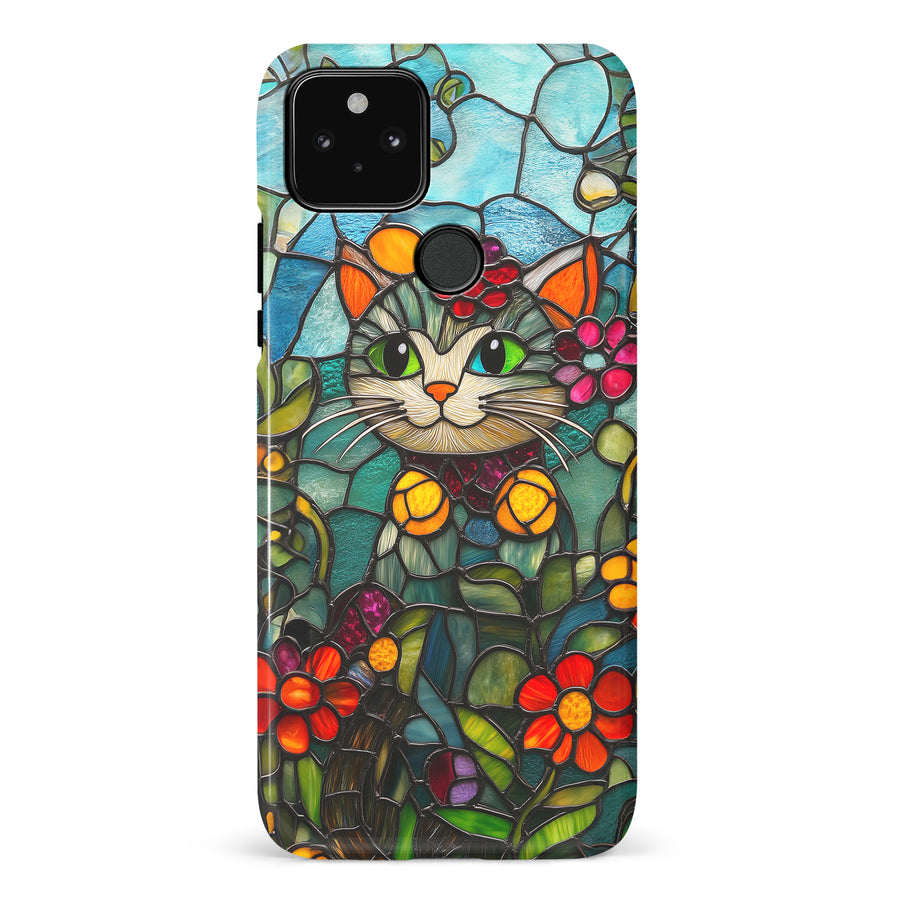 Google Pixel 5 Smiling Lucky Cat Stained Glass Phone Case