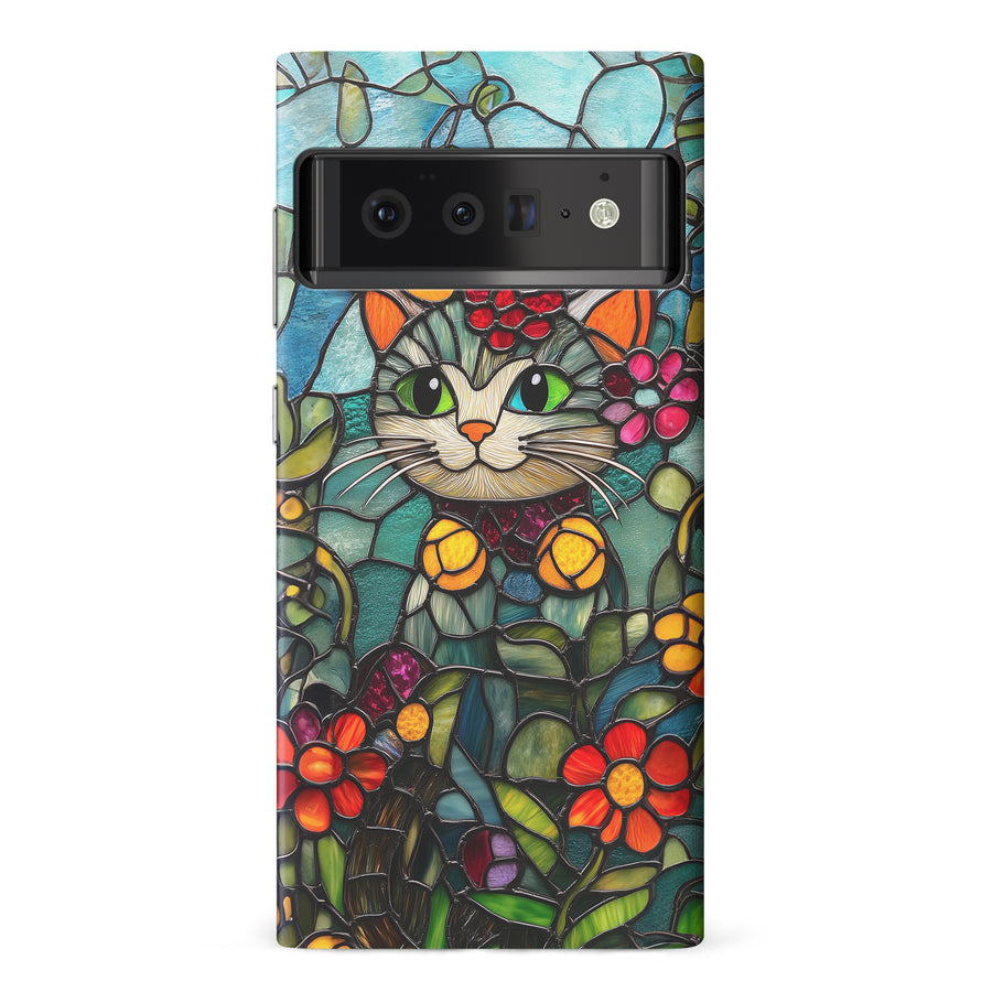 Google Pixel 6 Pro Smiling Lucky Cat Stained Glass Phone Case