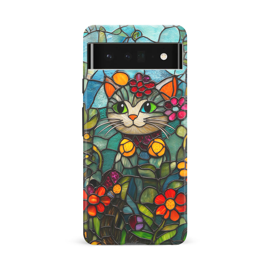 Google Pixel 6A Smiling Lucky Cat Stained Glass Phone Case