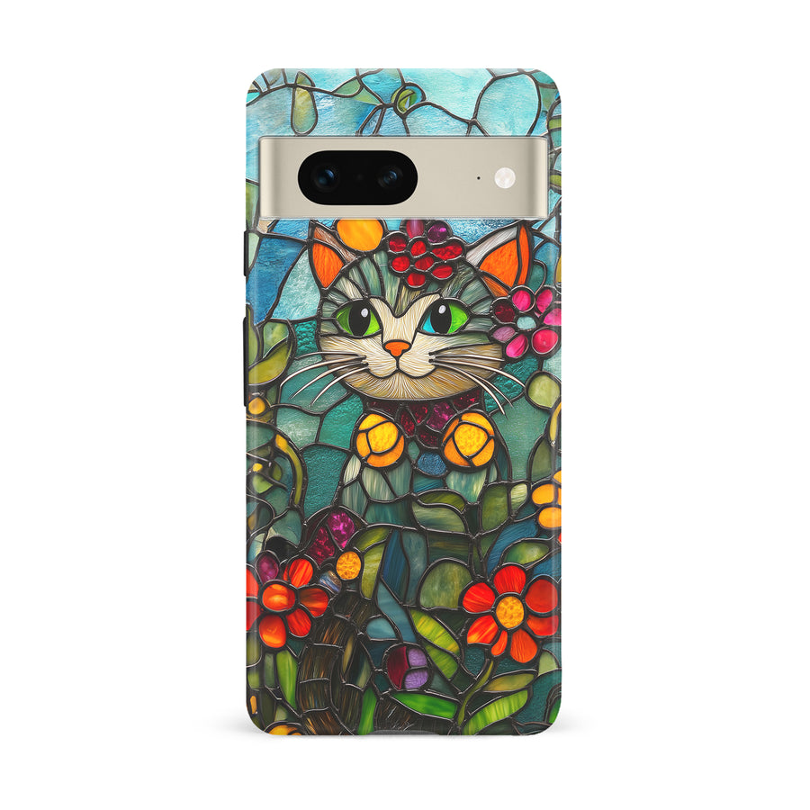 Google Pixel 7 Smiling Lucky Cat Stained Glass Phone Case