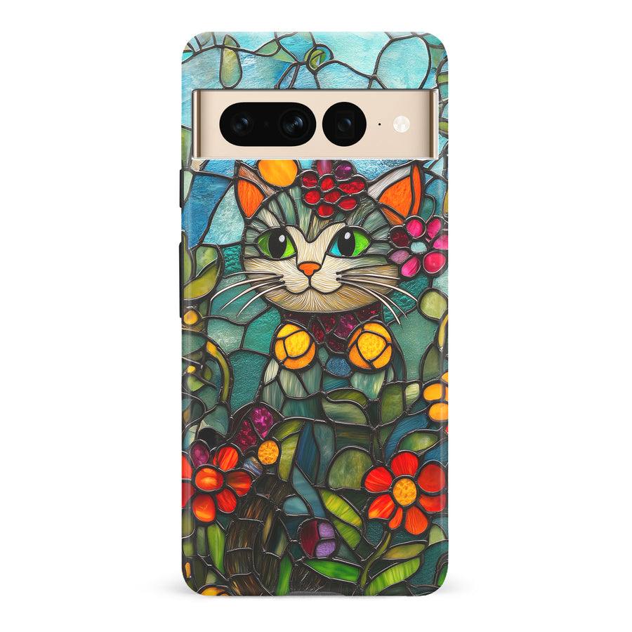 Google Pixel 7 Pro Smiling Lucky Cat Stained Glass Phone Case