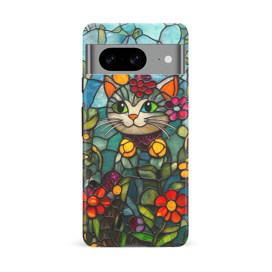 Google Pixel 8 Smiling Lucky Cat Stained Glass Phone Case