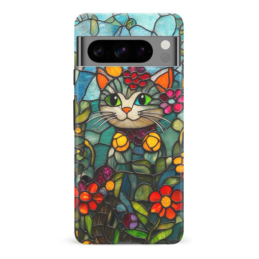 Google Pixel 8 Pro Smiling Lucky Cat Stained Glass Phone Case