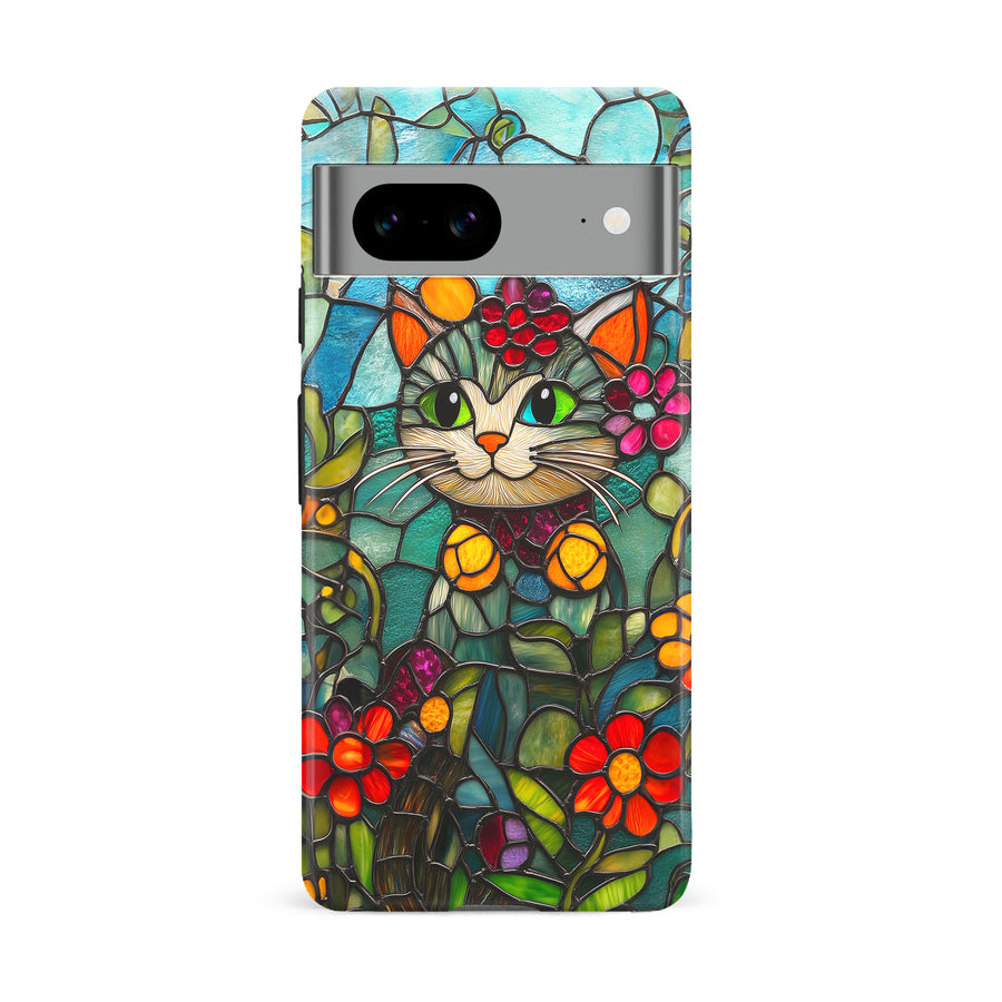 Google Pixel 8A Smiling Lucky Cat Stained Glass Phone Case