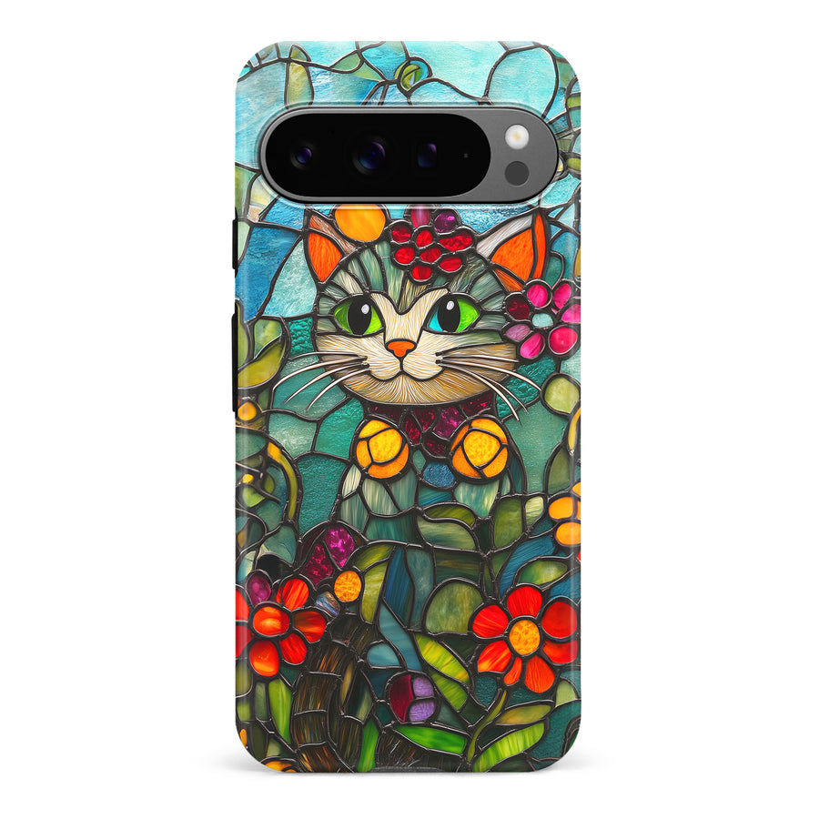 Google Pixel 9 Pro Smiling Lucky Cat Stained Glass Phone Case