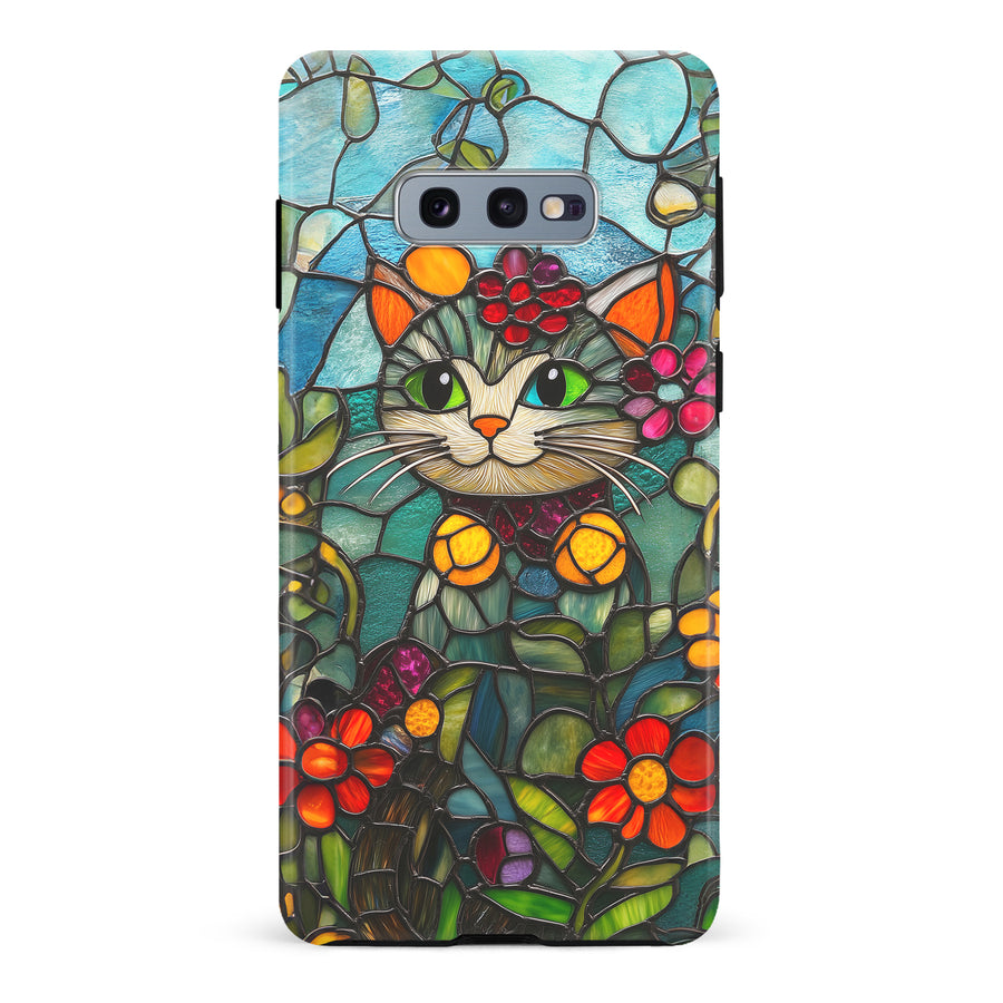 Samsung Galaxy S10e Smiling Lucky Cat Stained Glass Phone Case