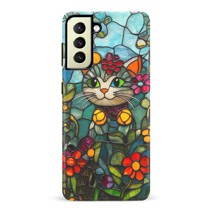 Samsung Galaxy S22 Plus Smiling Lucky Cat Stained Glass Phone Case