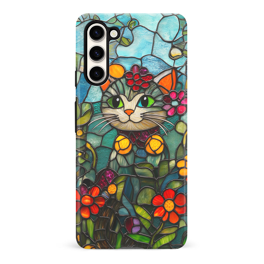 Samsung Galaxy S23 Smiling Lucky Cat Stained Glass Phone Case