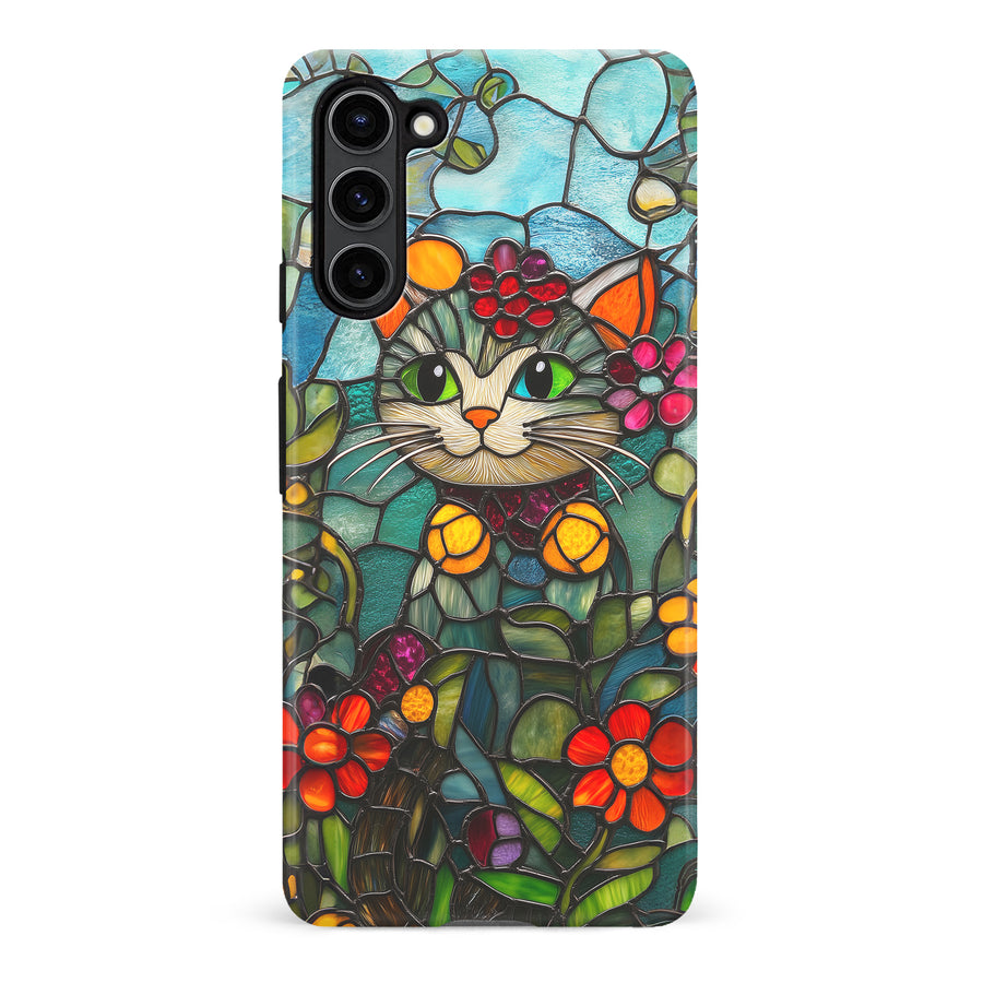 Samsung Galaxy S23 Plus Smiling Lucky Cat Stained Glass Phone Case